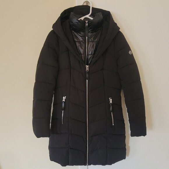 Calvin Klein Puffer Coat w/Attached Bib Hooded Faux Fur Jacket - Picture 2 of 16